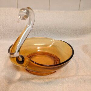 Vintage Martinsville Sweetheart Shaped Amber Swan Candy Nut Bowl